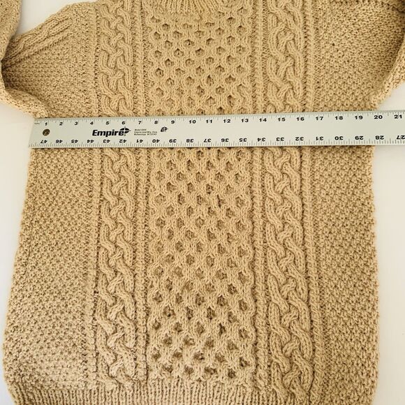 Vintage 90s Sweater Women M* Tan Brown Chunky Cable Knit Crewneck Pullover Aran - Picture 5 of 7